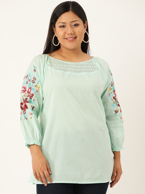 

Revolution Plus Size Women Sea Green Solid Top