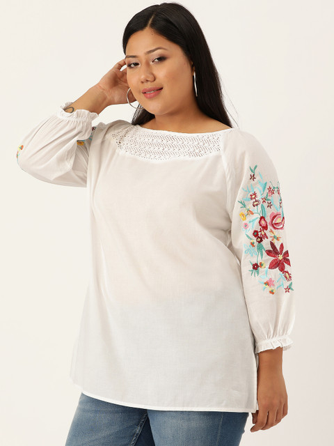 

Revolution Plus Size Women White Solid Top