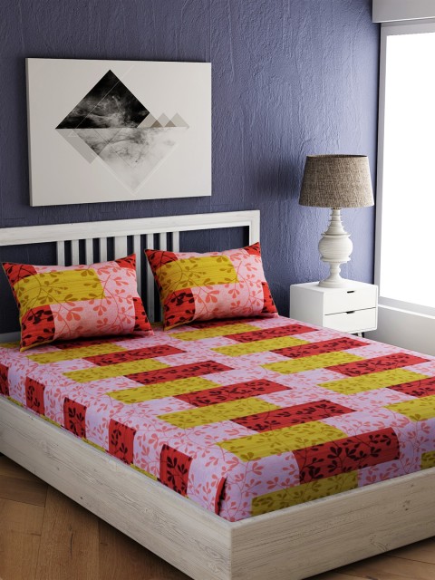 

EverHOME Pink & Red Floral 144 TC Cotton 1 Queen Bedsheet with 2 Pillow Covers