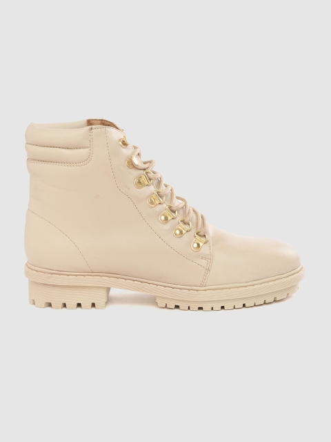 

Roadster Women Beige Solid Mid-Top Flat Boots