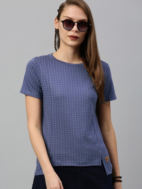 

Roadster Women Blue & Grey Printed Round Neck T-shirt