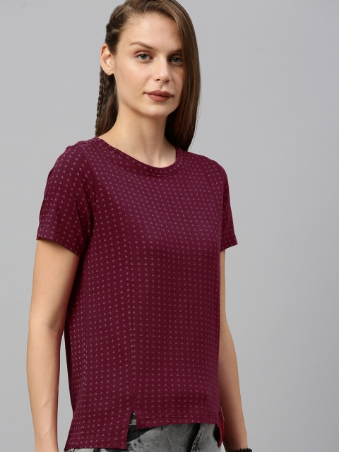 

Roadster Women Burgundy & White Printed High-Low Knitted Top