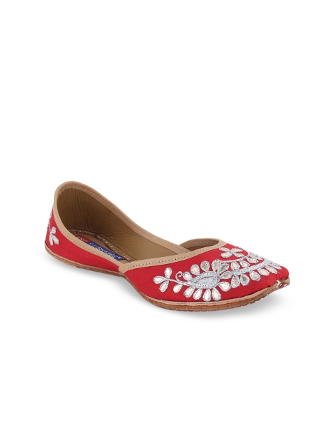 

MSC Women Red Embellished Leather Mojaris