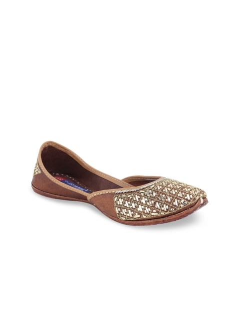 

MSC Women Brown & Gold-Toned Embellished Leather Mojaris