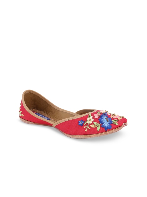 

MSC Women Red Woven Design Leather Mojaris