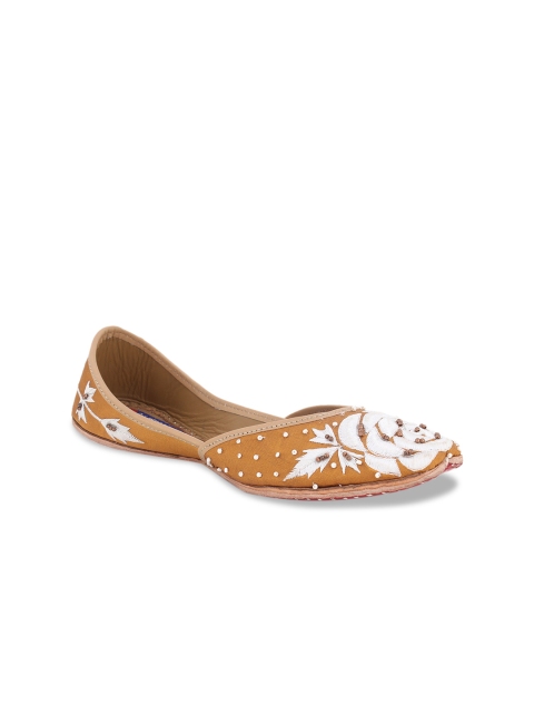 

MSC Women Mustard Yellow & White Woven Design Leather Mojaris