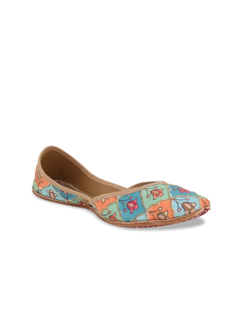 

MSC Women Blue & Orange Printed Leather Mojaris