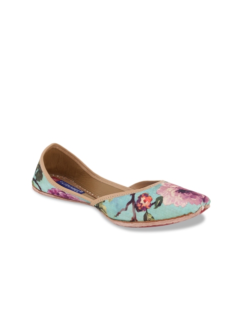 

MSC Women Blue Printed Leather Mojaris