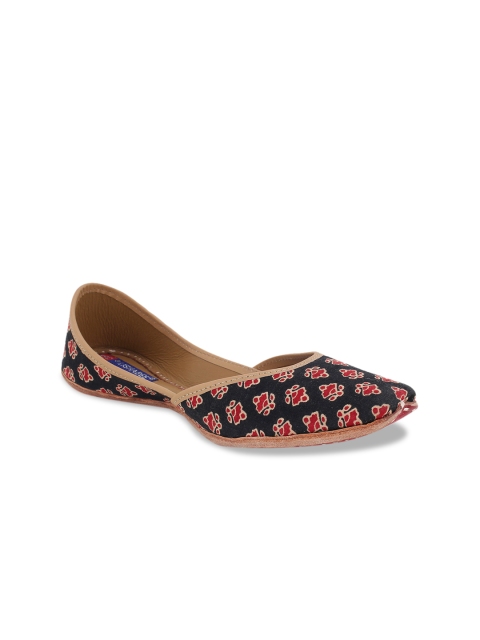 

MSC Women Black Printed Leather Mojaris