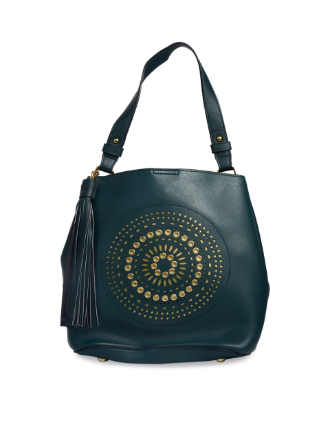 

Global Desi Green & Gold-Toned Embellished Handheld Bag