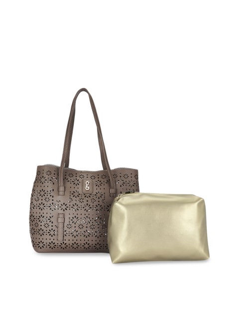 

Global Desi Taupe & Gold-Toned Textured Shoulder Bag
