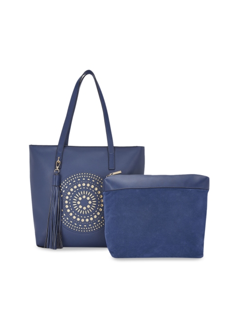 

Global Desi Blue Embellished Tote Bag