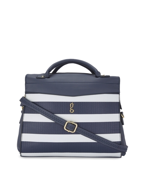 

Global Desi Navy Blue Striped Handheld Bag