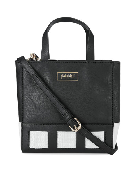 

Global Desi Black & White Colourblocked Handheld Bag