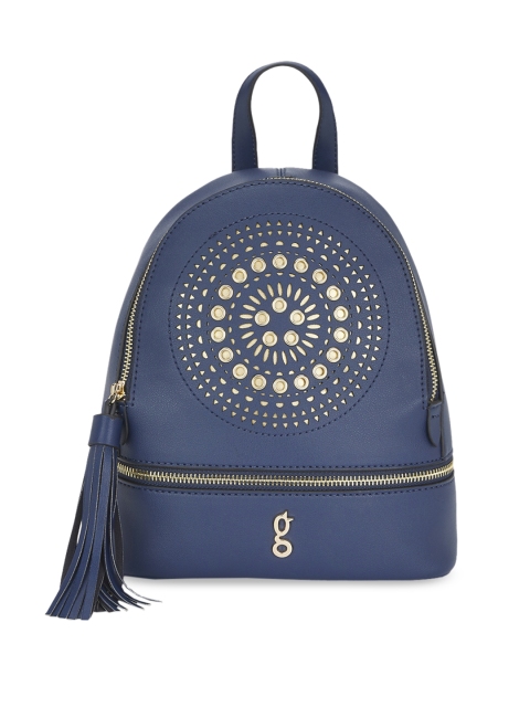 

Global Desi Women Navy Blue & Gold-Toned Textured Backpack