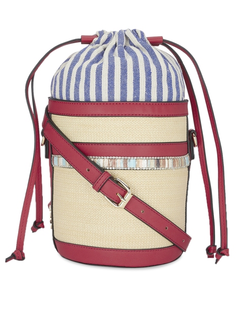 

Global Desi Beige & Blue Striped Shoulder Bag