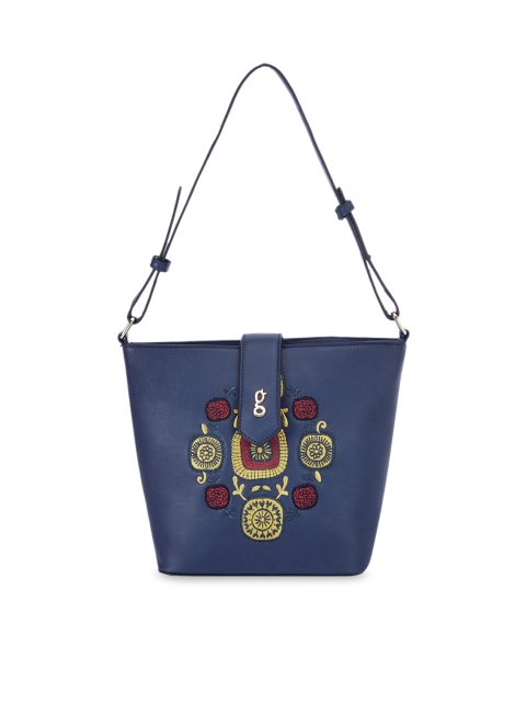 

Global Desi Navy Blue Textured Handheld Bag