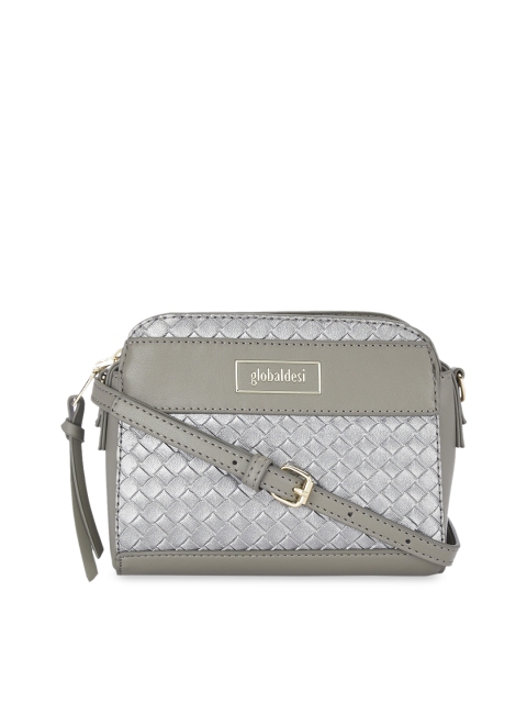 

Global Desi Silver-Toned & Taupe Textured Sling Bag