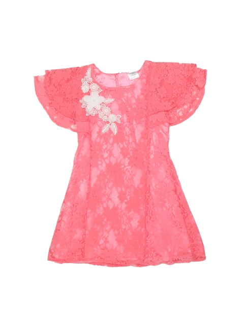 

Doodle Girls Pink Self Design Fit and Flare Dress