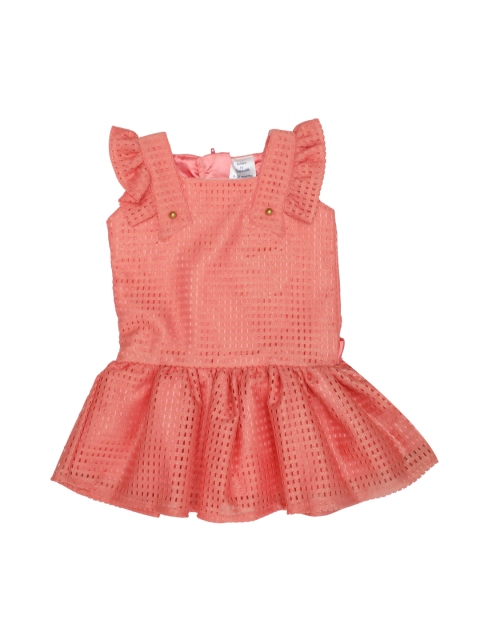 

Doodle Girls Peach-Coloured Self Design Fit and Flare Dress