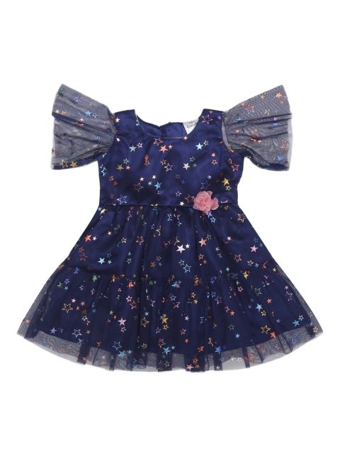 

Doodle Girls Navy Blue Printed Fit and Flare Dress