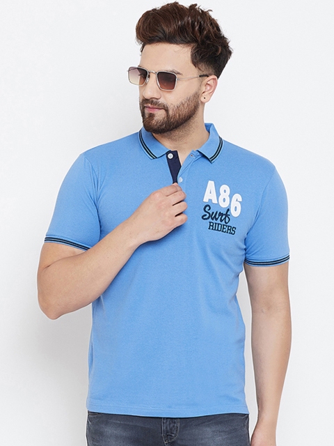 

Austin wood Men Blue Printed Polo Collar T-shirt