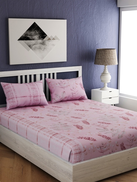 

EverHOME Pink & Maroon Floral 210 TC Cotton 1 Queen Bedsheet with 2 Pillow Covers