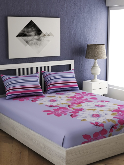 

EverHOME Blue & Pink Floral 210 TC Cotton 1 Queen Bedsheet with 2 Pillow Covers