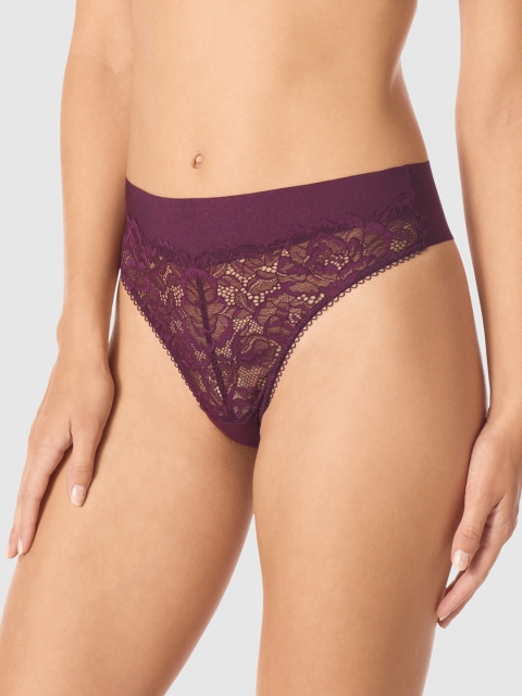 

La Senza Women Burgundy Lace Mid-Rise Sexy Thongs 11161667-15P3