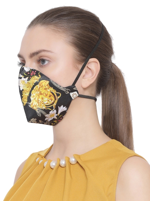 

VASTRAMAY Adults Black &Yellow Printed 3-Ply Reusable Outdoor Mask