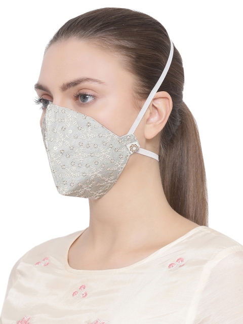 

VASTRAMAY Adults Green Printed 3-Ply Reusable Outdoor Mask, White