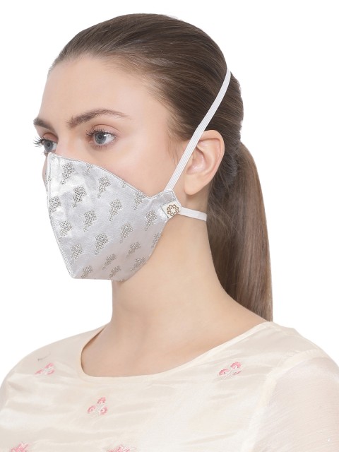 

VASTRAMAY Unisex Grey Embroidered Reusable 3-Ply Protective Outdoor Mask