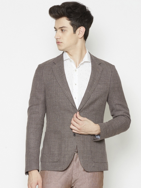 

Bruun & Stengade Men Brown Self-Design Slim-Fit Single-Breasted Formal Blazer