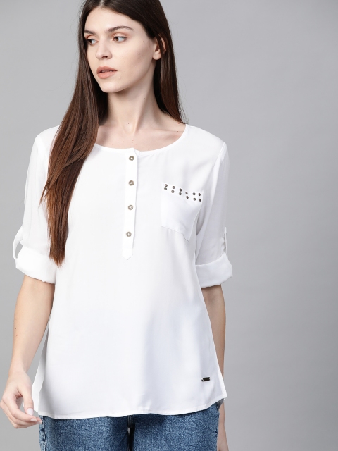 

Roadster Women White Solid High-Low Top
