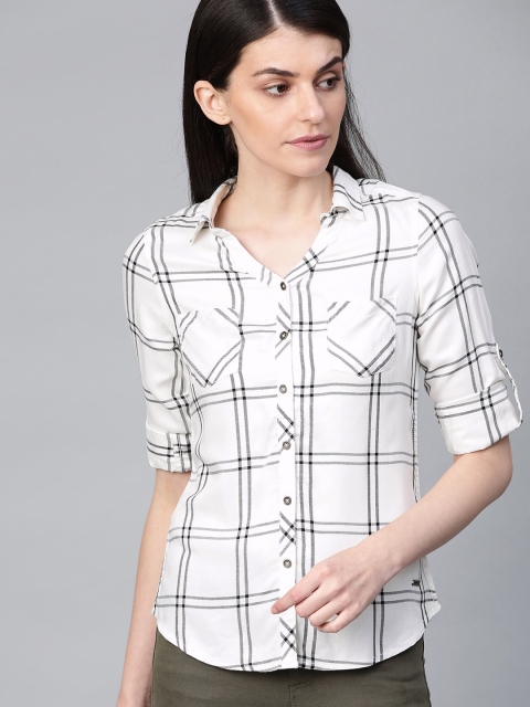 

Roadster Women White & Black Regular Fit Checked Casual Shirt