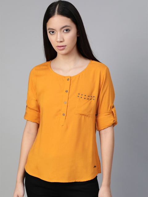 

Roadster Women Mustard Yellow Solid High-Low Top