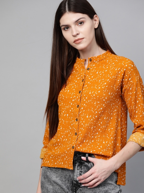 

The Roadster Lifestyle Co Women Rust Orange & Off White Printed High-Low Top