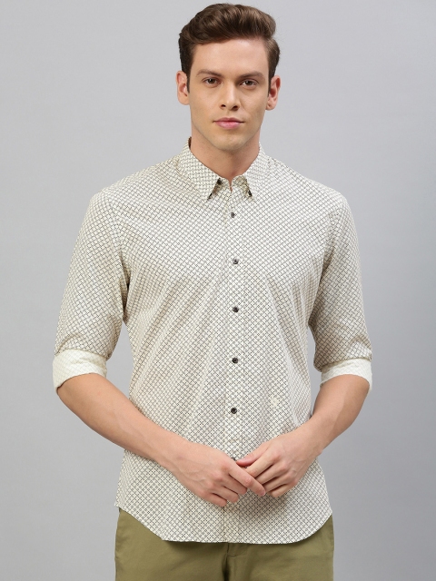 

RARE RABBIT Men Off-White & Black Tailored Fit Printed Casual Shirt