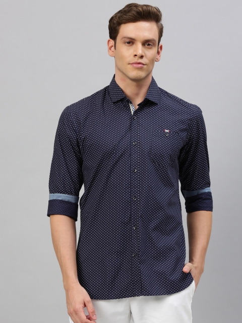 

RARE RABBIT Men Navy Blue & Off-White Tailored Fit Printed Casual Shirt
