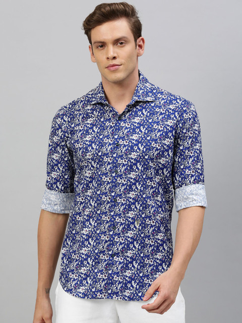 

RARE RABBIT Men Navy Blue & White Tailored Fit Printed Casual Shirt