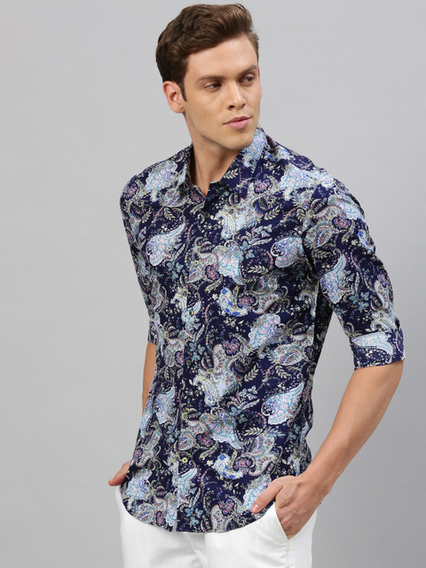 

RARE RABBIT Men Navy Blue Tailored Fit Printed Casual Shirt