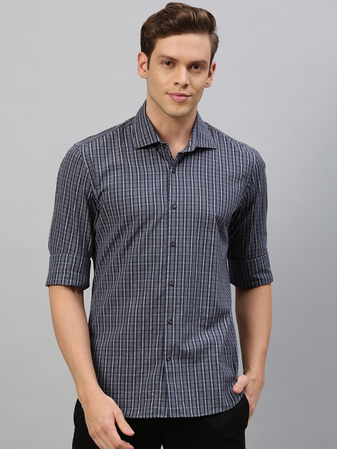 

RARE RABBIT Men Grey & Navy Blue Tailored Fit Checked Casual Shirt