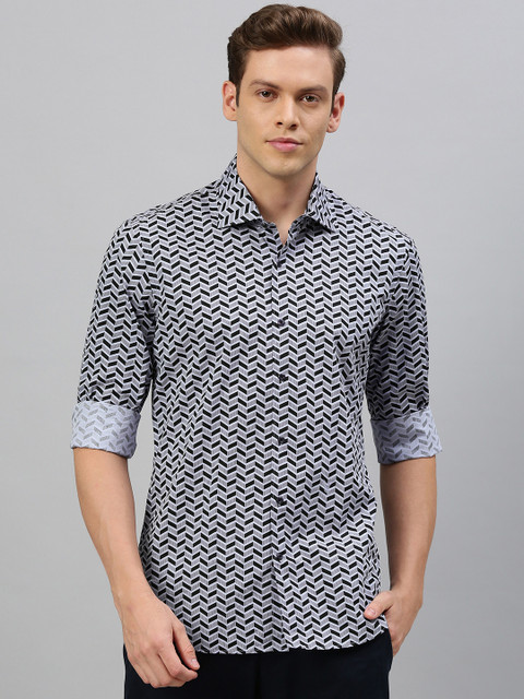

RARE RABBIT Men Black & White Tailored Fit Printed Casual Shirt