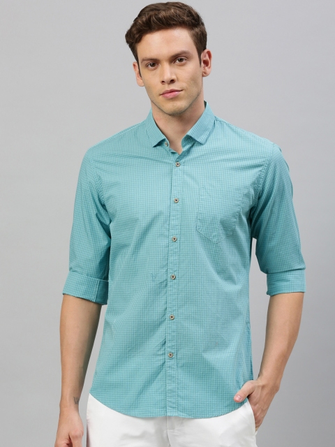 

RARE RABBIT Men Sea Green Tailored Fit Checked Casual Shirt