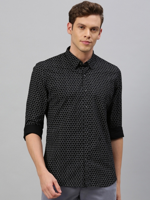 

RARE RABBIT Men Black Tailored Fit Printed Casual Shirt