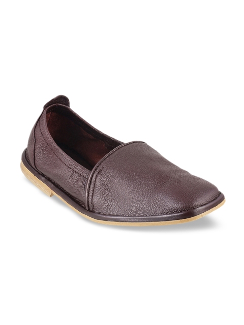 

Metro Men Brown Solid Leather Formal Slip-Ons