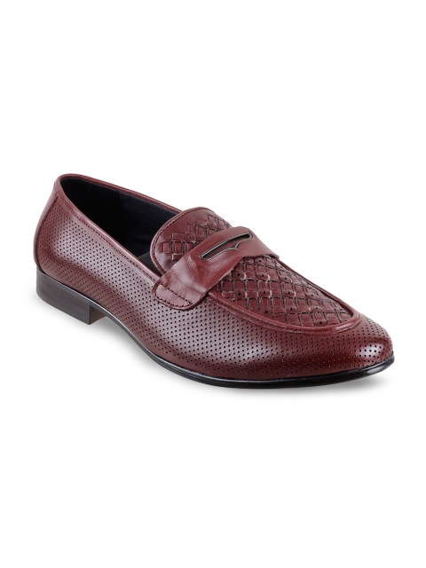 

Metro Men Maroon Woven Design Leather Formal Loafers