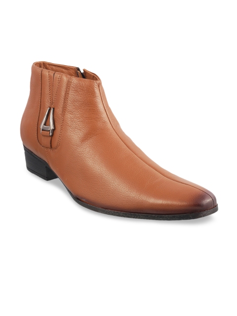 

Metro Men Tan Brown Solid Leather High-Top Flat Boots