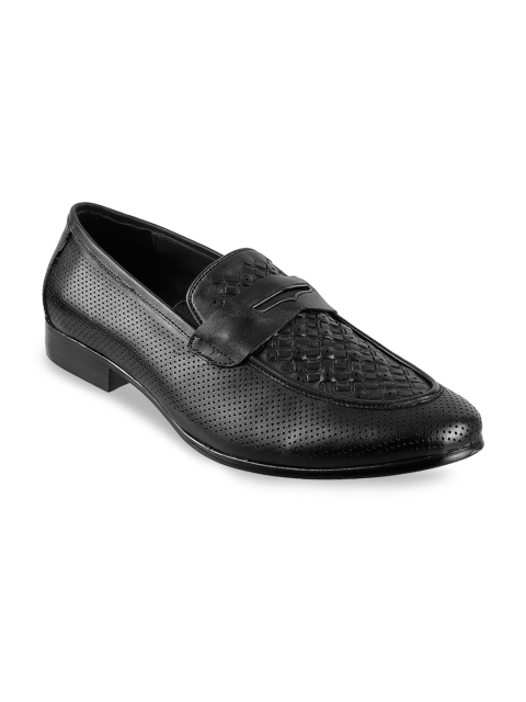 

Metro Men Black Woven Design Leather Formal Loafers