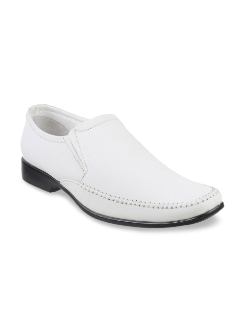 

Metro Men White Solid Leather Formal Slip-Ons